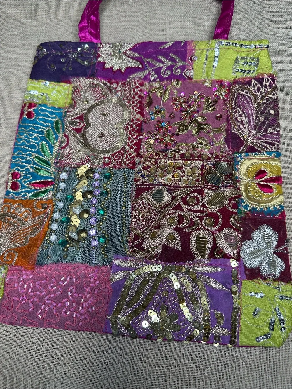 VTG Bohemian Indian Sari Patchwork Mini Tote Bag